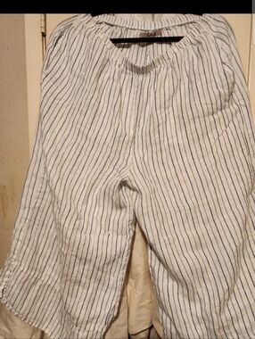 Flax Striped Blue/White Wide Leg  Linen Pants (M)